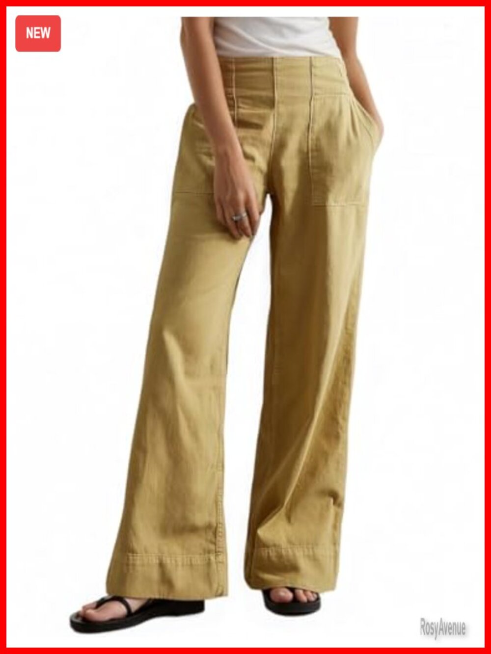 Womens Mid Rise Wide Leg Pull-On Jeans Baggy Denim Pants with Pockets